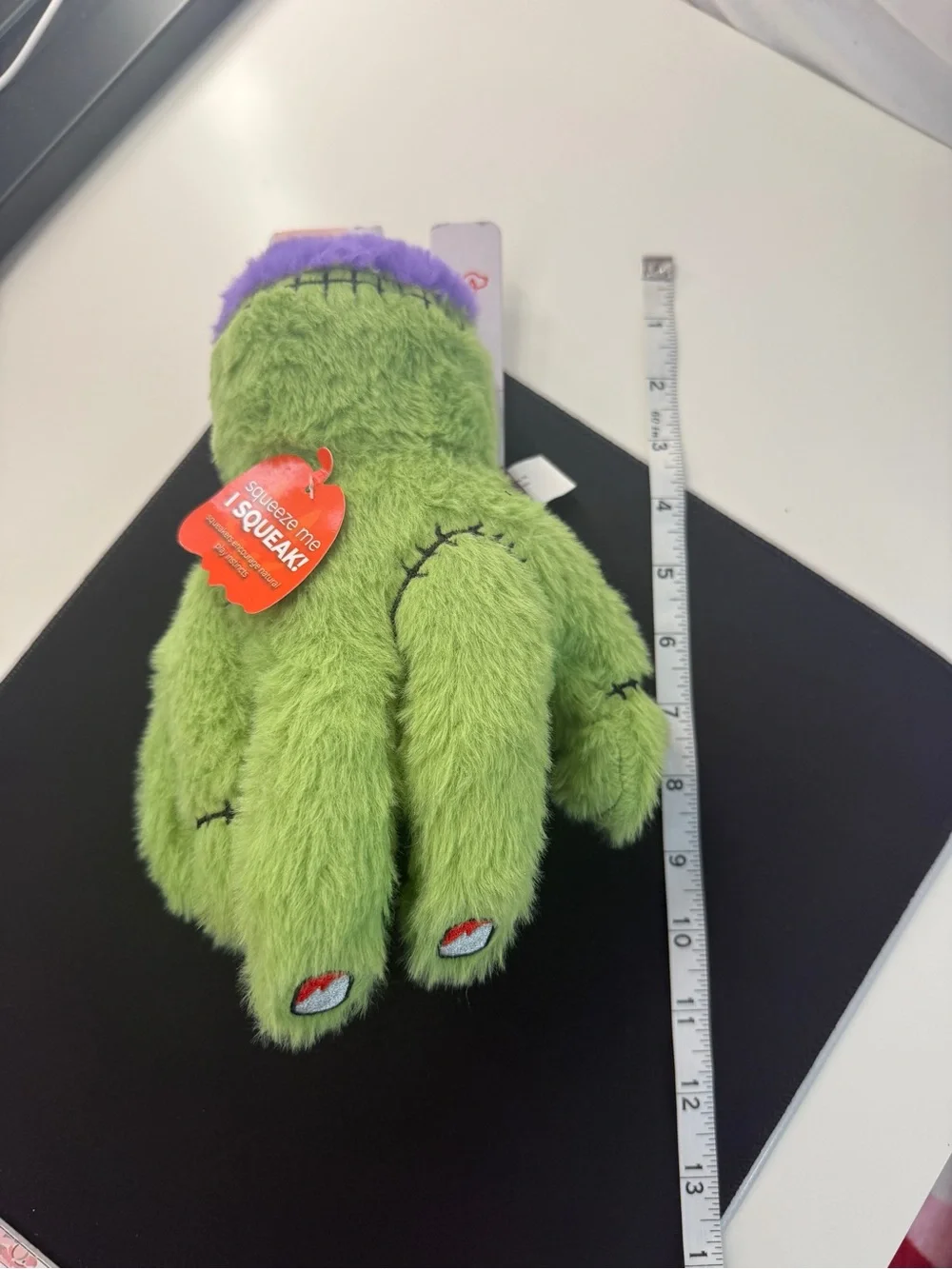 Multipet Halloween Frankenstein Hand Plush Squeaky Dog Toy Green Purple 8